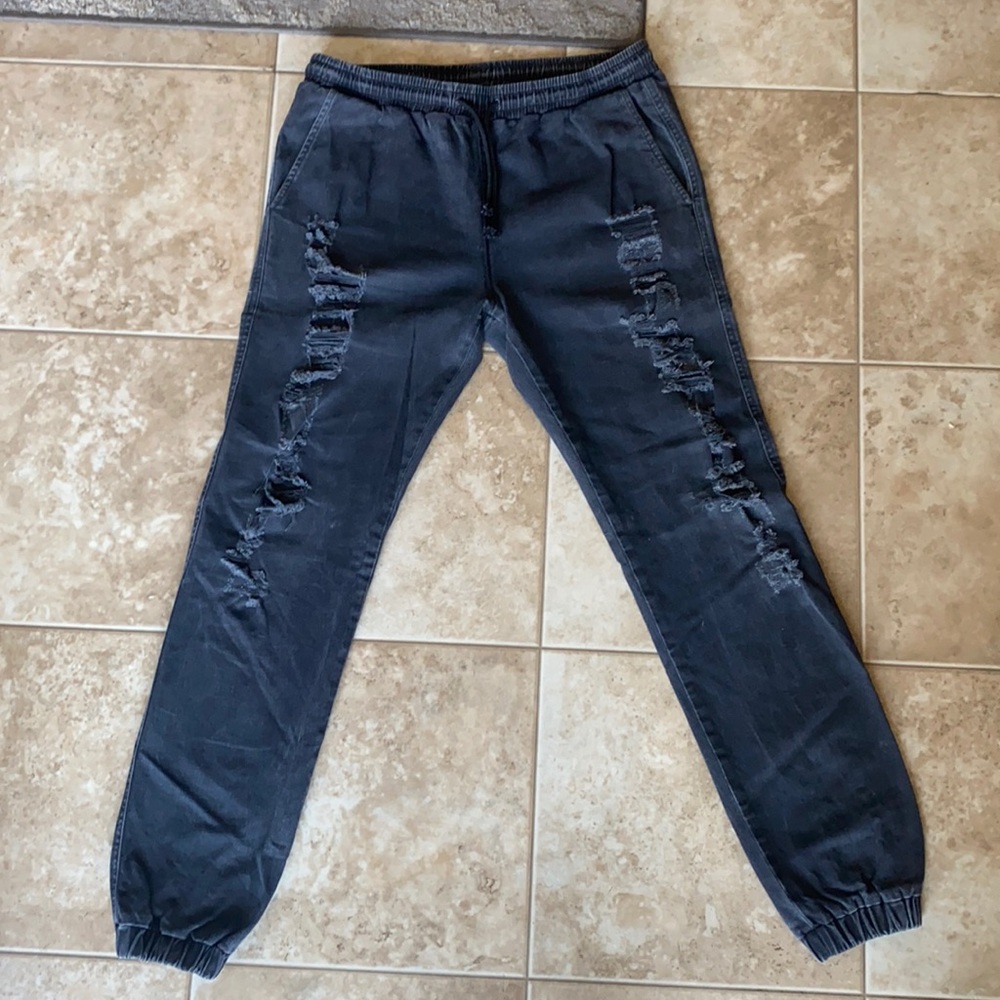 ASOS • Black Distressed Denim Joggers • Men